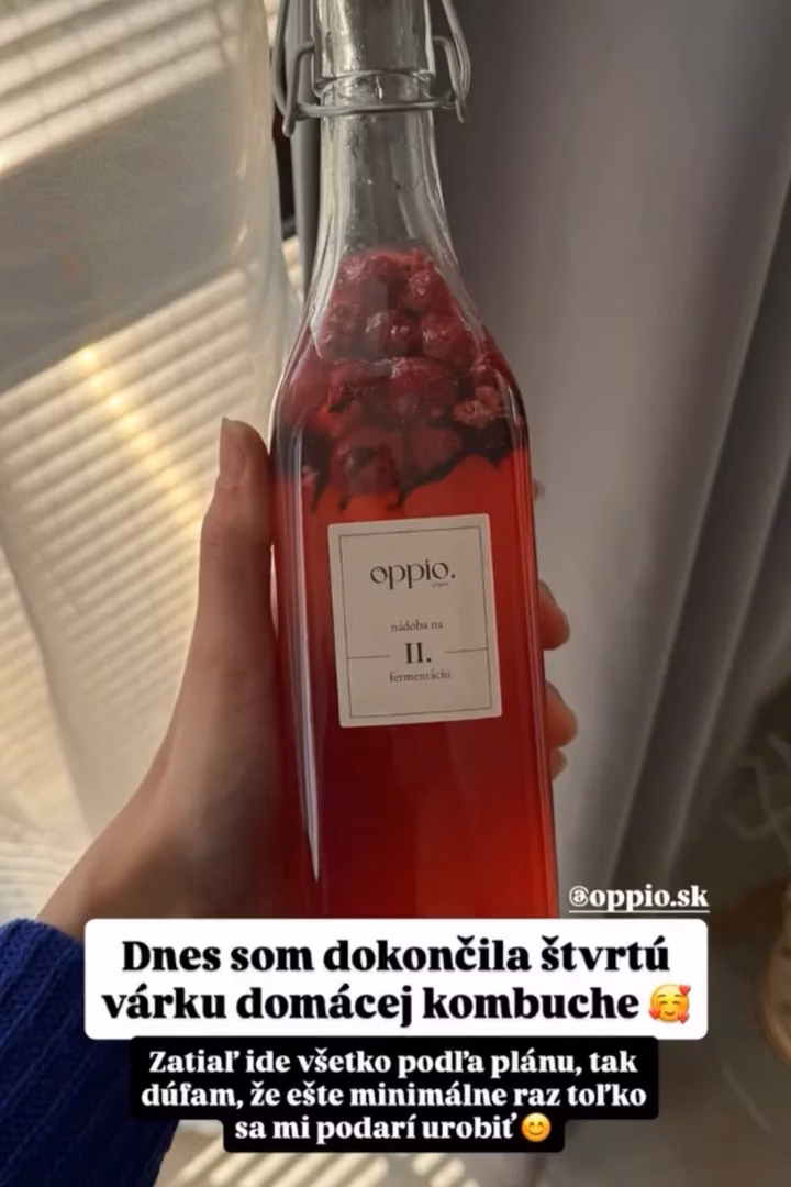 Malinová domáca kombucha vo fľaši na druhú fermentáciu z kitu oppio.